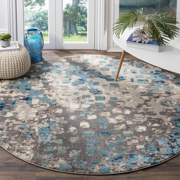 5 x 5 ft. Monaco Power Loomed Round Area Rug, Grey and Light Blue
